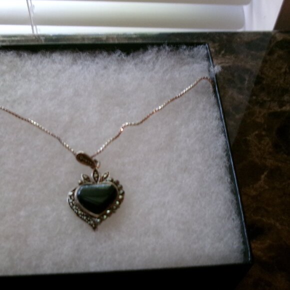 Jewelry - Vintage Onyx and Marcasite Necklace on a Silver Chain